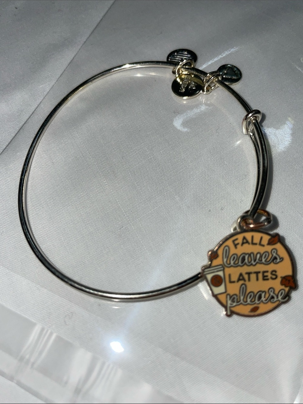 Alex and Ani "Fall Leaves, Lattes, Please" Charm Bangle Bracelet@